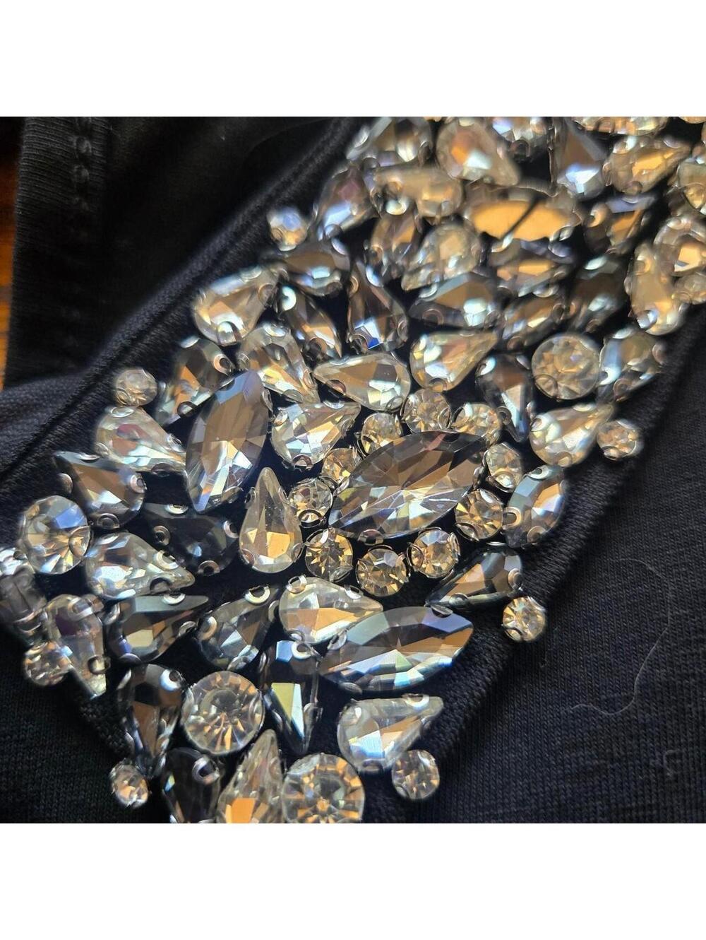 Lc Zette Collection Black Long Sleeve Rhinestone Gem Collar Top Size L